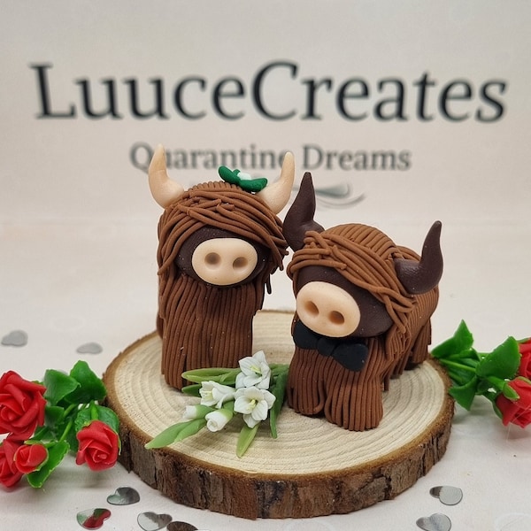 Bride and Groom Highland Cow Wedding Gift His and Hers Wedding Favour Cake Topper Scottish Cow