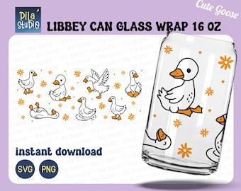 Cute Goose SVG, Animal SVG, Pet Can Glass Wrap Svg, Cute Goose Full Wrap Libbey 16oz Cricut Cut File Svg, Png, instant download