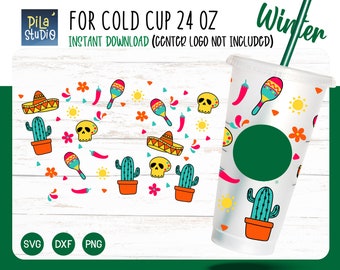 Cinco De Mayo Mexican Cup Svg, Let's Fiesta Svg, Full Wrap Venti Cold Cup 24 Oz Cricut Cut File Svg, Png, instant download