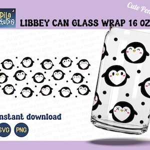 Schattige pinguïn SVG, dierlijke SVG, huisdier blikje glas wrap Svg, schattige pinguïn volledige wrap Libbey 16oz Cricut Cut bestand Svg, png, instant download