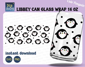 Cute Penguin SVG, Animal SVG, Pet Can Glass Wrap Svg, Cute Penguin Full Wrap Libbey 16oz Cricut Cut File Svg, Png, instant download