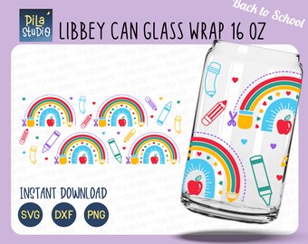 Rainbow Back to school can glass svg, Rainbow pencil Svg, Teacher Can Glass Full Wrap Libbey 16oz Cricut Cut File Svg, Png, instant download