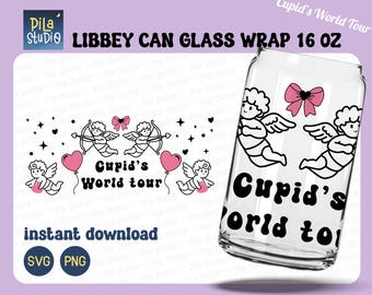 Valentine's Day SVG, Cupid's SVG, Doodle Can Glass Wrap Svg, Cute Heart Full Wrap Libbey 16oz Cricut Cut File Svg, Png, instant download