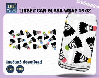Badminton Can Glass Wrap Svg, Cute Badminton Full Wrap Libbey 16oz Cricut Cut File Svg, Png, Sport Coffee glass svg, instant download