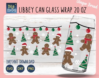 Ginger bread Glass Wrap Svg, Christmas Can Glass Full Wrap Libbey 20oz Cricut Cut File Svg, Png, Dxf, Cute Christmas svg, instant download