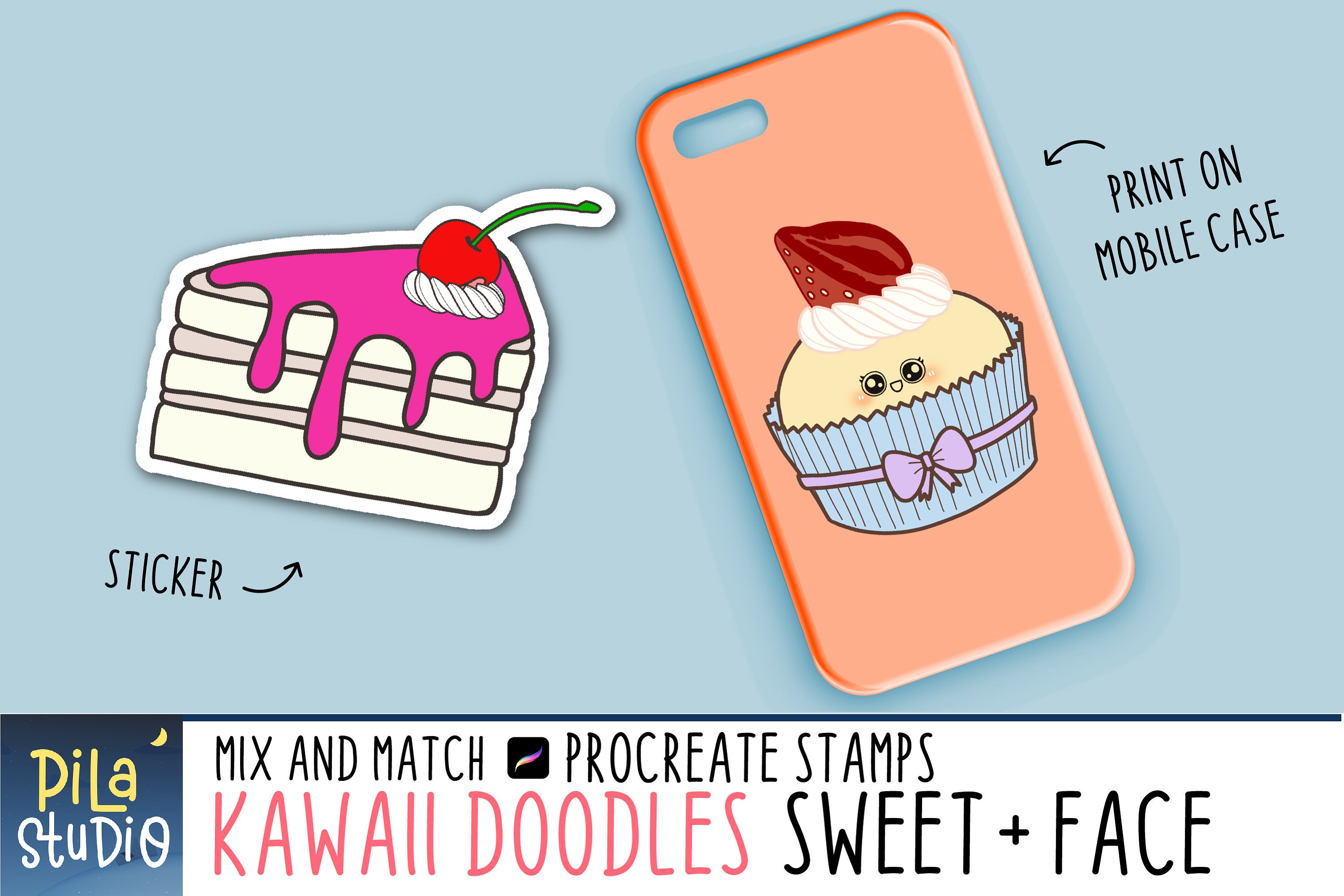 Procreate Brushes Stamps Kawaii Sweet & Cutie Face 41 Doodle | Etsy