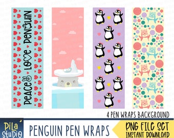 Pen Wraps PNG File Set | Penguin Pen Wrap | Cute Print | For Waterslide or Vinyl PNG file | instant download