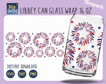 Happy 4th of July Svg, Firework Star svg, America Rainbow Beer Can Glass Full Wrap Libbey 16oz Cricut Cut File Svg, Png, instant download