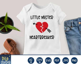 Little mister heartbreaker svg, Valentine svg, boy valentine svg, Kids Valentine shirt svg, cute printable, instant download, eps, png, ai