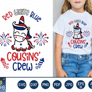 Red white Blue Cousins' Crew svg, 4 juillet Unicorn Svg, Patriotic Unicorn SVG, SVG Cutting File, clipart, Printable,png, téléchargement instantané