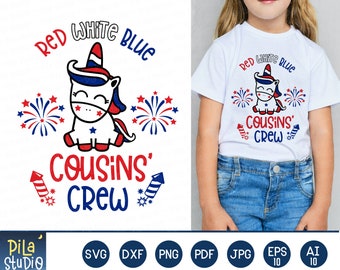 Red white Blue Cousins' Crew svg, 4th of July Unicorn Svg, Patriotic Unicorn SVG, SVG Cutting File, clipart, Printable,png, instant download