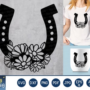 Horseshoe SVG, Floral horseshoe svg, Flower svg, SVG Cutting File, clip art, Printable, dxf, png, instant download