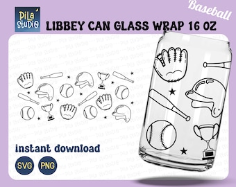 Baseball Can Glass Wrap Svg, Cute Baseball Full Wrap Libbey 16oz Cricut Cut File Svg, Png, Sport Coffee glass svg, instant download