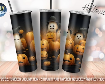 Cute Ghost and Pumpkin Halloween Party 20 oz Skinny Tumbler Sublimation Design,Instant Digital Download PNG, Straight & Tapered Tumbler Wrap