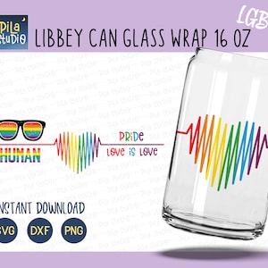 LGBTQ Glass Wrap Svg, Pride Can Glass Full Wrap Libbey 16oz Cricut Cut File Svg, Png, Dxf, Rainbow Beer Glas svg, direkter Download