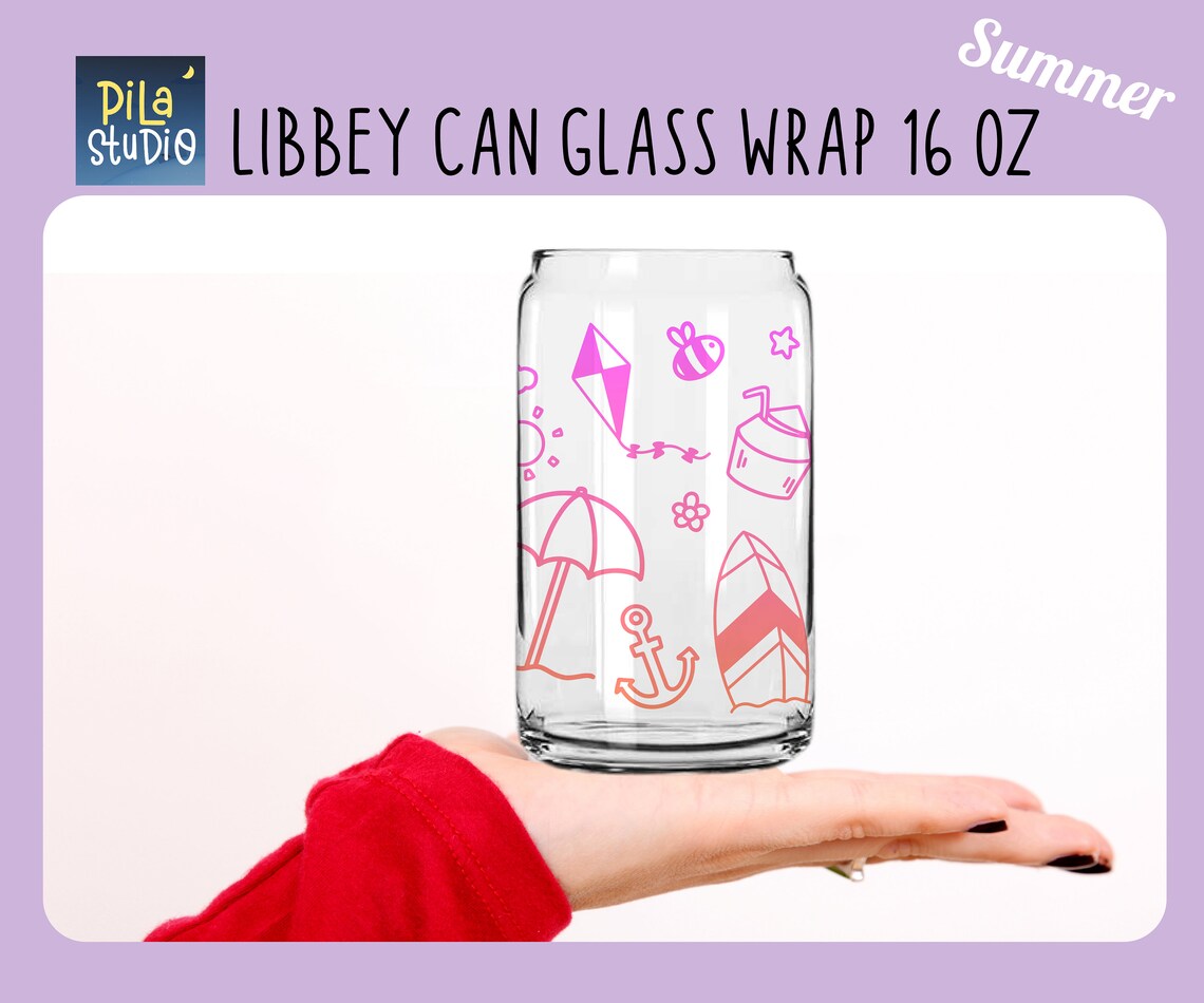 Summer and Beach Svg Beer Can Glass Full Wrap Libbey 16oz | Etsy