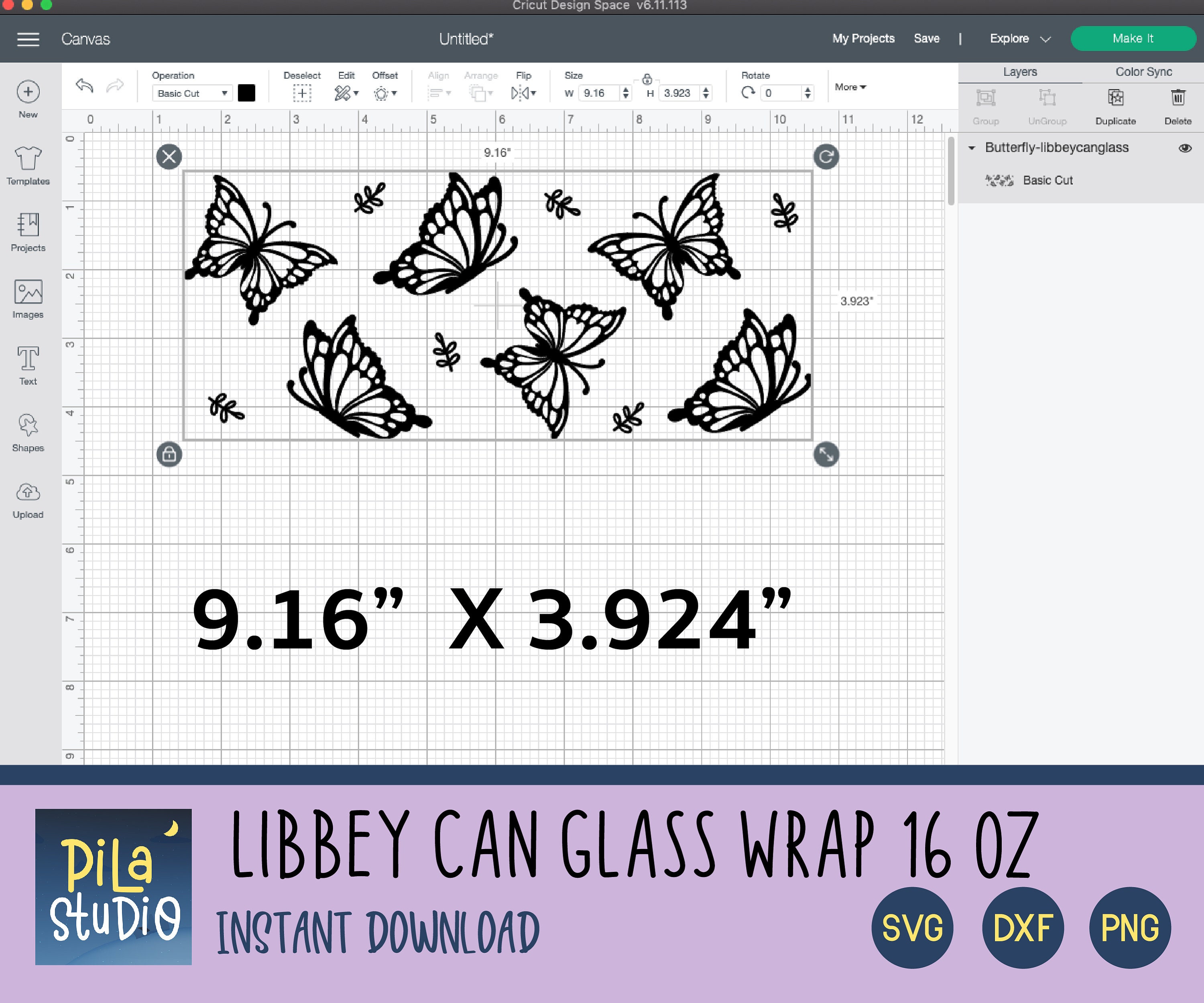 Butterfly Can Glass Wrap Svg, Can Glass Full Wrap Libbey 16oz Cricut ...