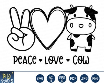 Frieden Liebe Kuh Sublimation, Kuh Svg, Kuh Valentinstag Svg, Kuh ClipArt, niedliche Kuh Svg, niedlich druckbare, Eps, Png, ai, sofortiger Download