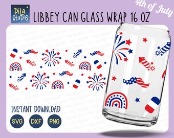 Happy 4th of July Svg, America Rainbow svg, Firework Star Beer Can Glass Full Wrap Libbey 16oz Cricut Cut File Svg,Png,Dxf, instant download