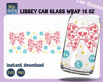 Skeleton Bow SVG, Skeleton Can Glass Wrap Svg, Cute Full Wrap Libbey 16oz Cricut Cut File Svg, Png, Valentine's Day SVG, instant download