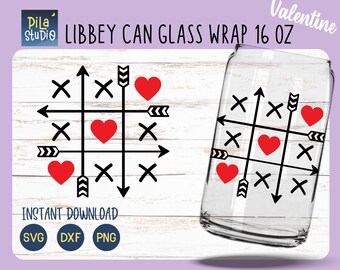 Valentine Tic Tac Toe Libbey Can Glass Full Wrap 16oz Cricut Cut File Svg, Valentine Heart svg,Png,Dxf, Valentine Love svg, instant download