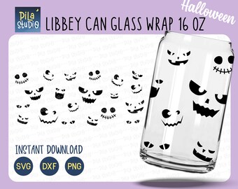 Halloween Can Glass Wrap Svg, Ghost Full Wrap Libbey 16oz Cricut Cut File Svg, Png, Dxf, Ghost Coffee glass svg, instant download