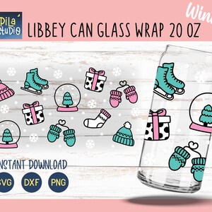Winter Libbey Can Glass Wrap Svg, Christmas Can Glass Full Wrap Libbey 20oz Cricut Cut File Svg, Png, Dxf, Coffee glass svg, download istantaneo