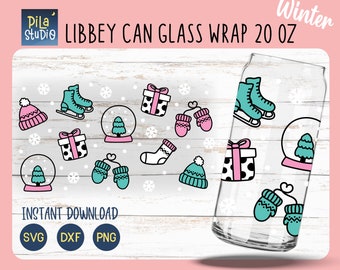 Winter Libbey Can Glass Wrap Svg, Christmas Can Glass Full Wrap Libbey 20oz Cricut Cut File Svg, Png, Dxf, Coffee glass svg,instant download