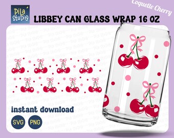 Coquette Cherry SVG, Bow SVG, Valentine's Day SVG, Cute Bow Full Wrap Libbey 16oz Cricut Cut File Svg, Png, instant download