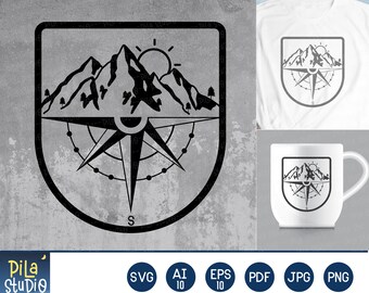 Mountains Trees Compass SVG File, mountain svg, Adventure SVG, bergen kompas svg, Afdrukbaar, sublimatie, ai, eps, png, instant download