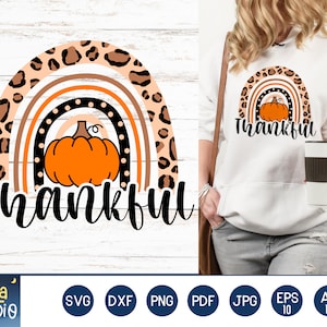 Rainbow Pumpkin Svg, Thankful Rainbow svg, Thanksgiving Day Svg, Leopard Print SVG Cutting File, Printable, dxf, png, instant download