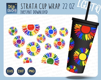 Lgbtq Pride Rainbow Sunflower SVG | Lgbtq Strata SVG | DIY Full Wrap for Strata Cup 22 Oz Cricut Cut File Svg, Png, Dxf | instant download