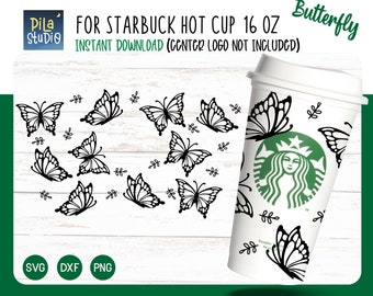 Butterfly Cup Svg, Butterfly Full Wrap  Grande Hot Cup 16 Oz Cricut Cut File Svg, Png, Dxf, instant download