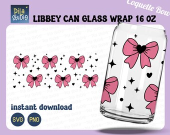Coquette Bow SVG, Bow Can Glass Wrap Svg, Valentine's Day SVG, Cute Bow Full Wrap Libbey 16oz Cricut Cut File Svg, Png, instant download