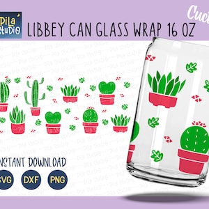 Kaktus Glas Wrap Svg, Sukkulenten Dose Glas Voll Wickel Libbey 16oz Cricut Cut File Svg, Png, Dxf, Sommer Bier Glas svg, direkter Download