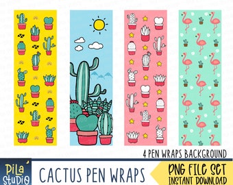 Cactus Pen Wraps PNG File Set / flamingo pen wrap / Summer Pen Wrap / For Waterslide o Vinyl PNG file / instant download