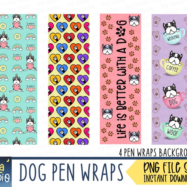 Dog Pen Wrap PNG File Set | Unicorn Pen Wrap | Paw Print| For Waterslide or Vinyl PNG file | instant download,Boston Terrier, French Bulldog