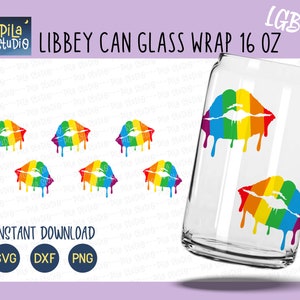 Pride LGBTQ Glass Wrap Svg, Rainbow Lips Can Glass Full Wrap Libbey 16oz Cricut Cut File Svg, Png, Dxf, Beer glass svg, instant download