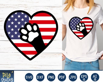 America Flag Paw Print Svg, Dog lover 4th of July Svg, paw print svg, SVG Cutting File, clip art, Printable, dxf, png, instant download