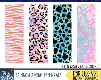 Pastel Leopard Pen Wrap PNG File Set | Animal Pen Wraps | Rainbow Pen Wrap | marble pen wraps | For Waterslide or Vinyl | instant download