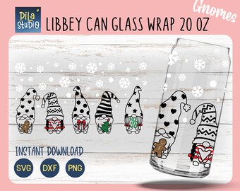 Gnomes Libbey Can Glass Wrap Svg, Christmas Can Glass Full Wrap Libbey 20oz Cricut Cut File Svg, Png, Dxf, Cute Cup svg, instant download