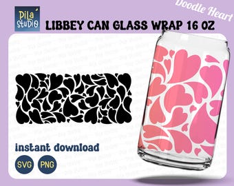 Valentine's Day SVG, Doodle Heart SVG, Doodle Can Glass Wrap Svg,Cute Heart Full Wrap Libbey 16oz Cricut Cut File Svg, Png, instant download