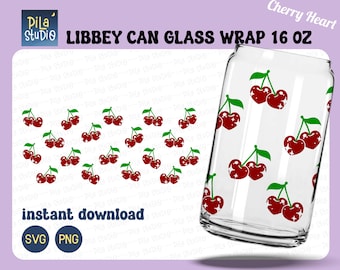 Coquette Cherry SVG, Cherry Heart SVG, Valentine's Day SVG, Can Glass Wrap, Full Wrap Libbey 16oz Cricut Cut File Svg, Png, instant download