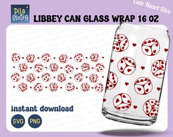 Cute Dice SVG, Valentine's Day SVG, Dice Can Glass Wrap Svg, Cute Dice Full Wrap Libbey 16oz Cricut Cut File Svg, Png, instant download