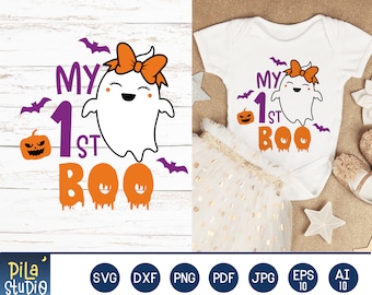 My 1st Boo SVG, Linda chica fantasma Svg, Funny Halloween Svg, Halloween shirt Svg, SVG Cutting File, Printable, dxf, png, descarga instantánea
