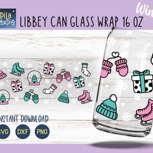 Winter Libbey Can Glass Wrap Svg, Christmas Can Glass Full Wrap Libbey 16oz Cricut Cut File Svg, Png, Dxf, Coffee glass svg, download istantaneo