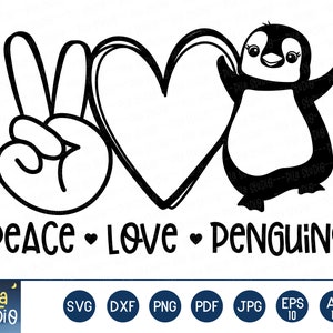 Pace amore pinguini sublimazione, pinguino san Valentino svg, Penguin Clip Art, simpatico pinguino svg, Carino Stampabile, eps, png, ai, download istantaneo