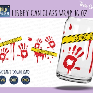 True Crime and Coffee Glass Wrap Svg, Blood Splash Can Glass Full Wrap Libbey 16oz Cricut Cut File Svg, Png, Dxf, instant download