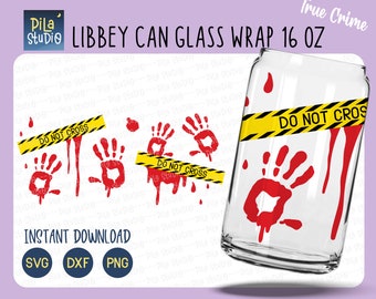 True Crime and Coffee Glass Wrap Svg, Blood Splash Can Glass Full Wrap Libbey 16oz Cricut Cut File Svg, png, dxf, descarga instantánea