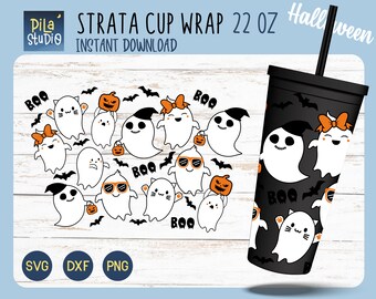 Halloween Strata SVG / Cute Ghost Strata Cups SVG / Fai da te Full Wrap per Strata Cup 22 Oz Cricut Cut File Svg, Png, file Dxf / download istantaneo